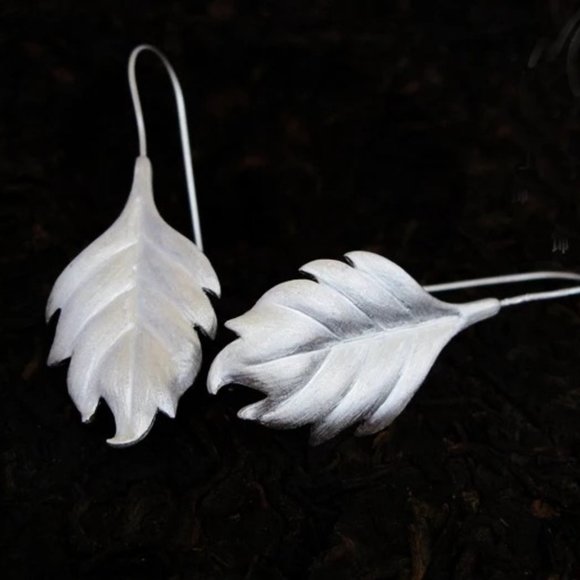 S925 Leaf Long Fish Hook Earrings